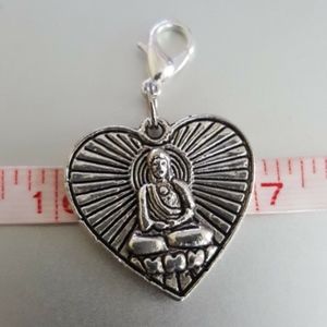 Silver Buddha Heart Love Charm Pendant Key Chain